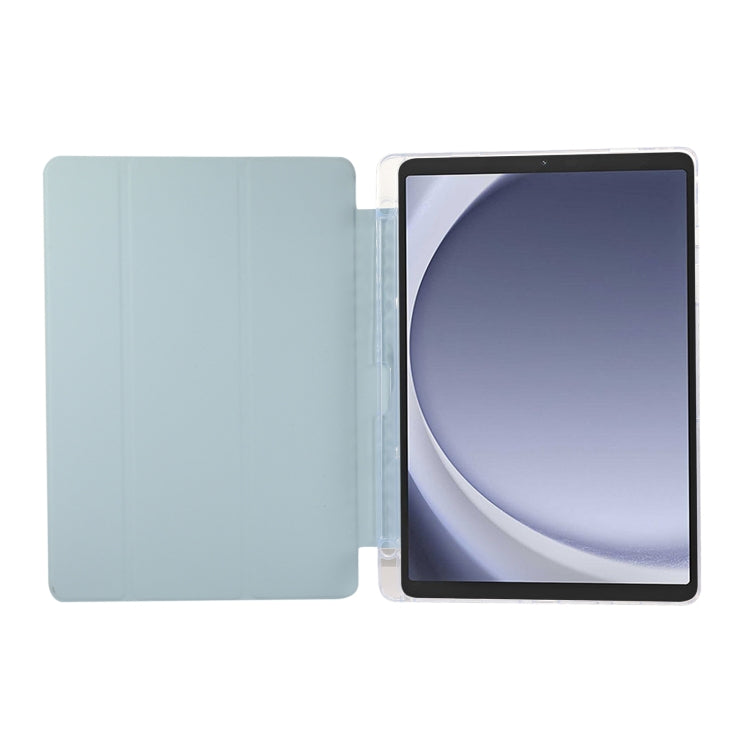 For Samsung Galaxy Tab A9+ Carbon Fiber Clear Acrylic 3-Fold Leather Tablet Case(Blue) by bashfashion