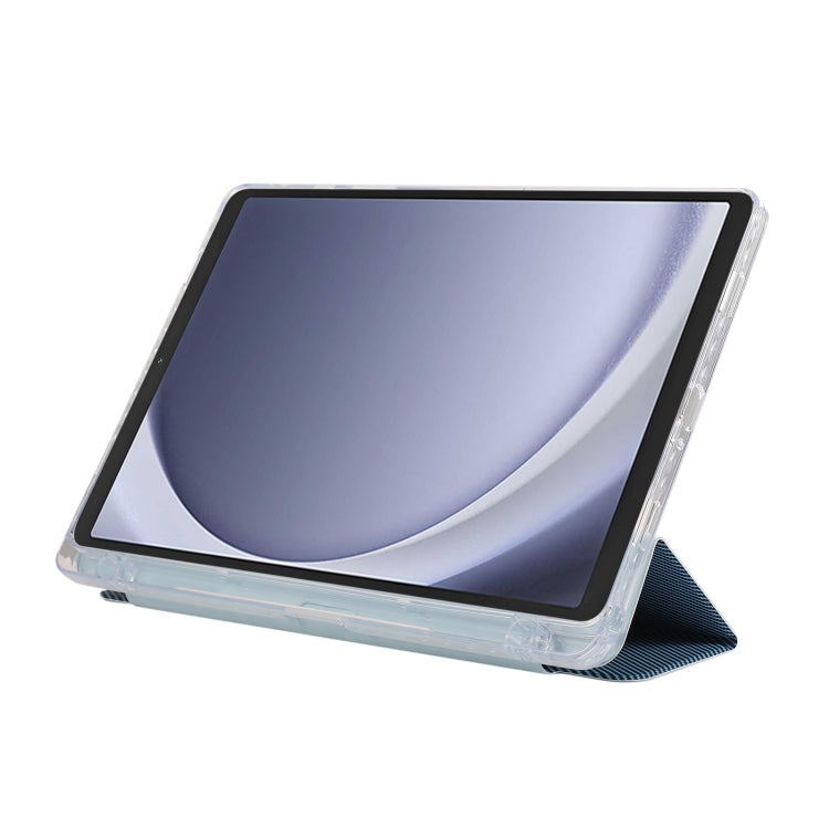 For Samsung Galaxy Tab A9+ Carbon Fiber Clear Acrylic 3-Fold Leather Tablet Case(Blue) by bashfashion