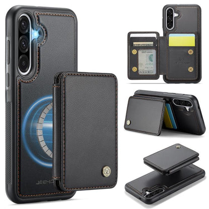 For Samsung Galaxy A56 5G JEEHOOD J05 Business Magnetic Style RFID Leather Phone Case(Black) by JEEHOOD