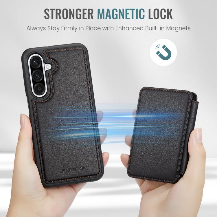 For Samsung Galaxy A56 5G JEEHOOD J05 Business Magnetic Style RFID Leather Phone Case(Black) by JEEHOOD