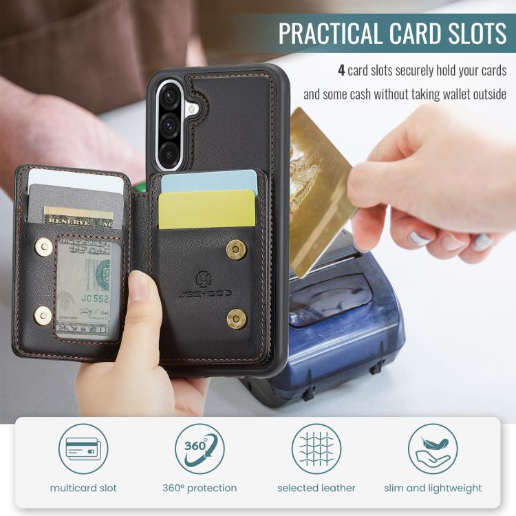 For Samsung Galaxy A56 5G JEEHOOD J05 Business Magnetic Style RFID Leather Phone Case(Black) by JEEHOOD