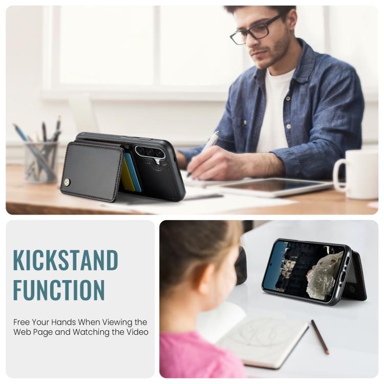 For Samsung Galaxy A56 5G JEEHOOD J05 Business Magnetic Style RFID Leather Phone Case(Black) by JEEHOOD