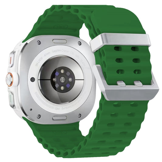 For Samsung Galaxy Watch Ultra 47mm / Ultra 2025 Ocean Dual Silver Buckle Silicone Watch Band(Dark Green) by bashfashion