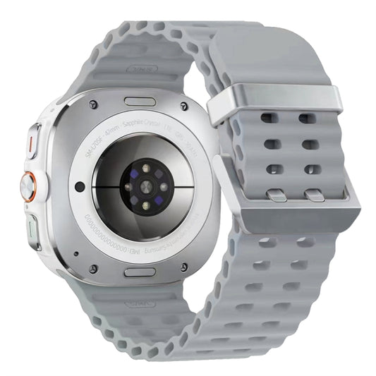 For Samsung Galaxy Watch Ultra 47mm / Ultra 2025 Ocean Dual Silver Buckle Silicone Watch Band(Cloudy Gray) by bashfashion