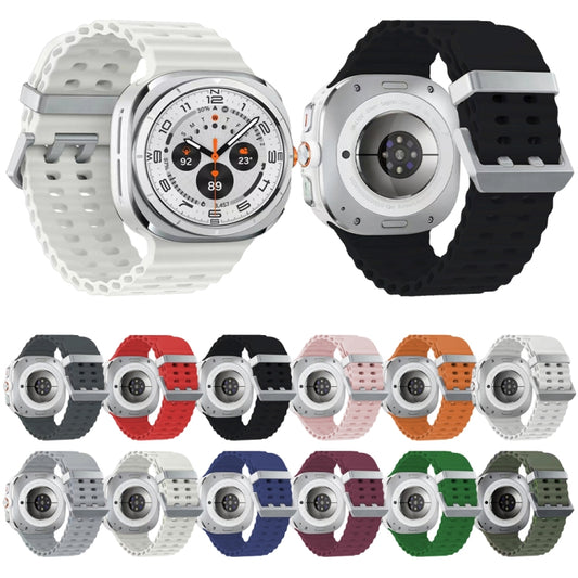 For Samsung Galaxy Watch Ultra 47mm / Ultra 2025 Ocean Dual Silver Buckle Silicone Watch Band(White) by bashfashion