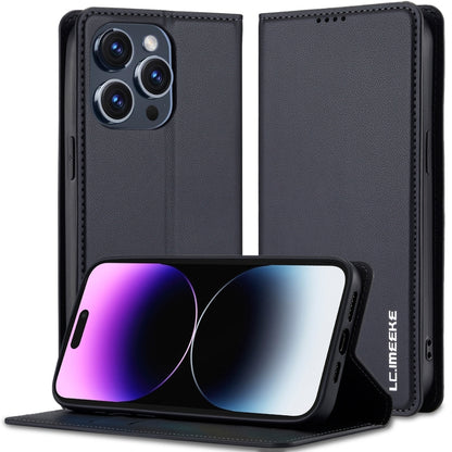 For iPhone 14 Pro Max LC.IMEEKE L1 Series Frosted Fine Texture PU Phone Case(Black) by LC.IMEEKE