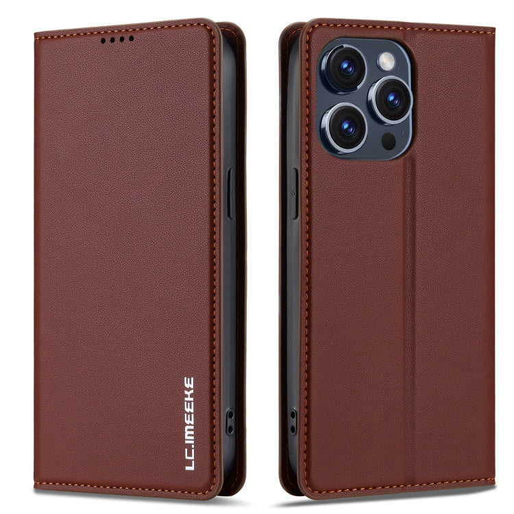 For iPhone 14 Pro LC.IMEEKE L1 Series Frosted Fine Texture PU Phone Case(Brown) by LC.IMEEKE