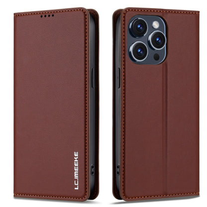 For iPhone 14 Pro LC.IMEEKE L1 Series Frosted Fine Texture PU Phone Case(Brown) by LC.IMEEKE