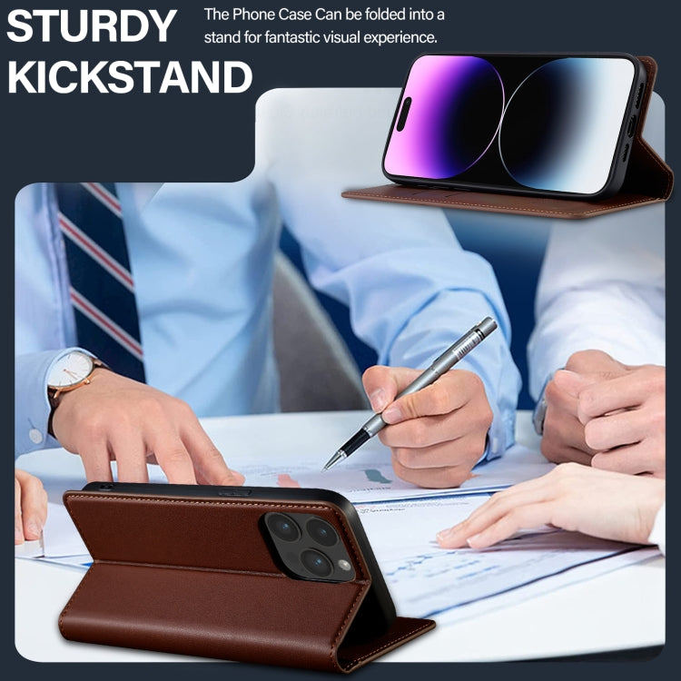 For iPhone 14 Pro LC.IMEEKE L1 Series Frosted Fine Texture PU Phone Case(Brown) by LC.IMEEKE