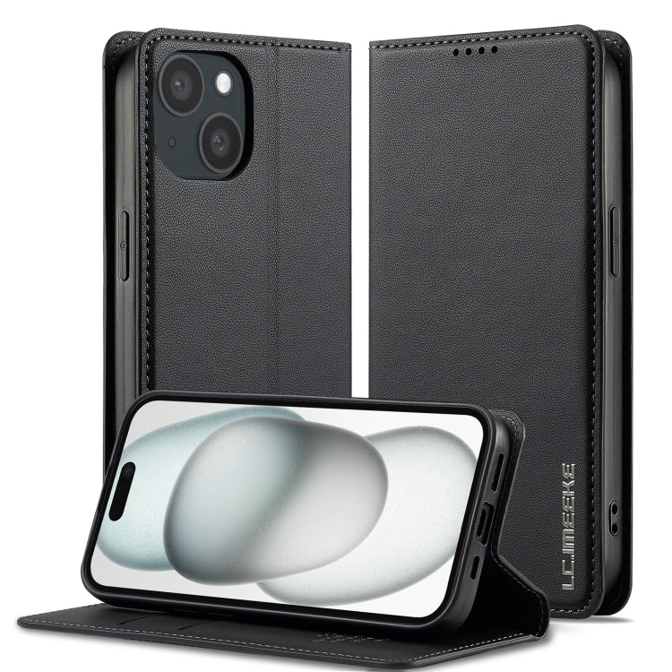 For iPhone 15 LC.IMEEKE L1 Series Frosted Fine Texture PU Phone Case(Black) by LC.IMEEKE