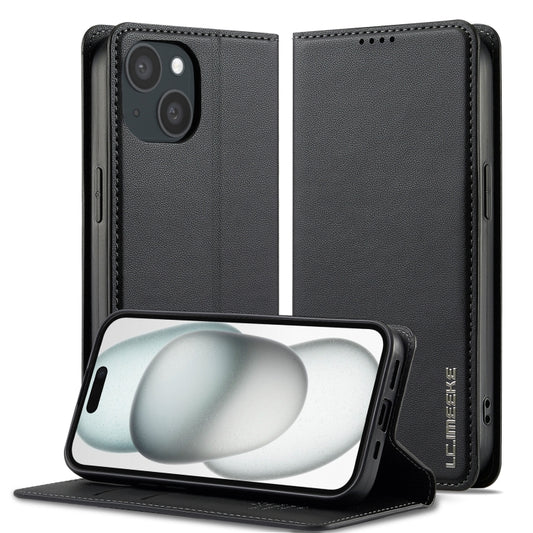 For iPhone 15 LC.IMEEKE L1 Series Frosted Fine Texture PU Phone Case(Black) by LC.IMEEKE