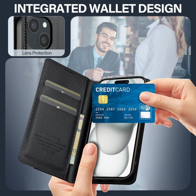 For iPhone 15 LC.IMEEKE L1 Series Frosted Fine Texture PU Phone Case(Black) by LC.IMEEKE