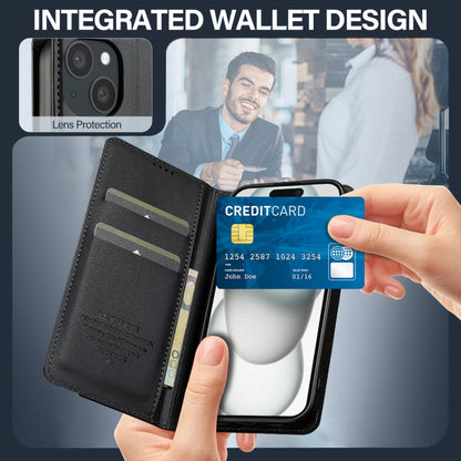 For iPhone 15 LC.IMEEKE L1 Series Frosted Fine Texture PU Phone Case(Black) by LC.IMEEKE