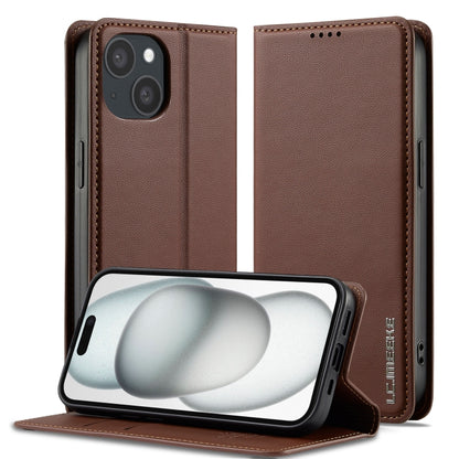 For iPhone 15 LC.IMEEKE L1 Series Frosted Fine Texture PU Phone Case(Brown) by LC.IMEEKE