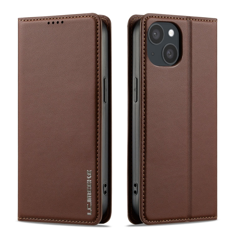 For iPhone 15 LC.IMEEKE L1 Series Frosted Fine Texture PU Phone Case(Brown) by LC.IMEEKE