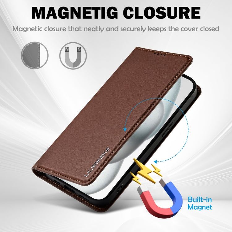 For iPhone 15 LC.IMEEKE L1 Series Frosted Fine Texture PU Phone Case(Brown) by LC.IMEEKE