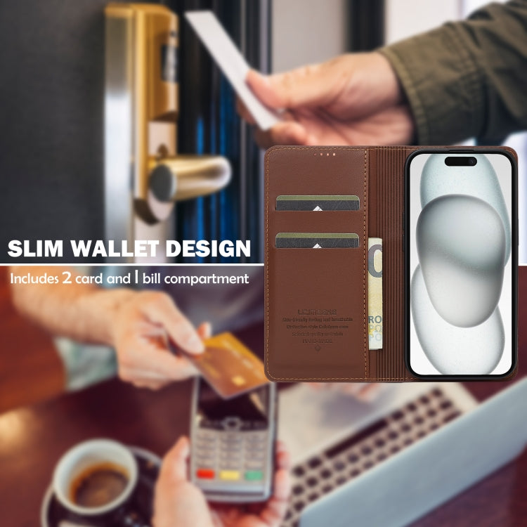 For iPhone 15 LC.IMEEKE L1 Series Frosted Fine Texture PU Phone Case(Brown) by LC.IMEEKE