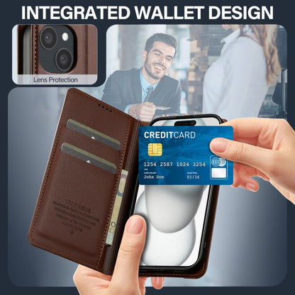 For iPhone 15 LC.IMEEKE L1 Series Frosted Fine Texture PU Phone Case(Brown) by LC.IMEEKE