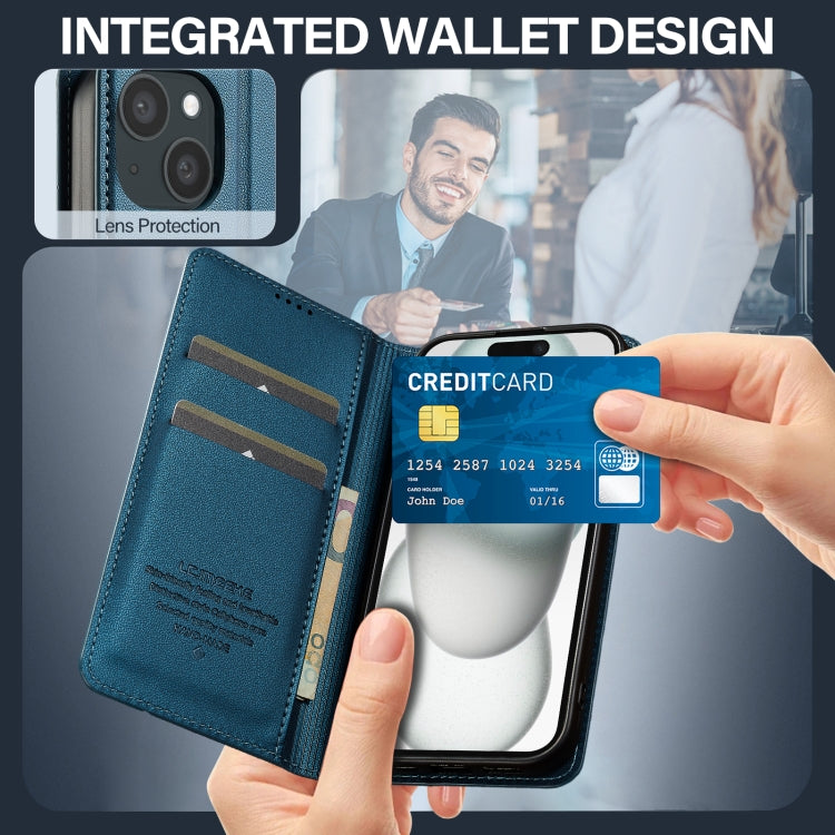 For iPhone 15 LC.IMEEKE L1 Series Frosted Fine Texture PU Phone Case(Blue) by LC.IMEEKE