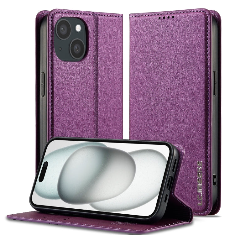 For iPhone 15 LC.IMEEKE L1 Series Frosted Fine Texture PU Phone Case(Purple) by LC.IMEEKE