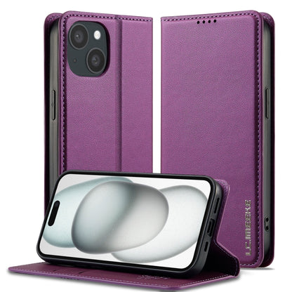 For iPhone 15 LC.IMEEKE L1 Series Frosted Fine Texture PU Phone Case(Purple) by LC.IMEEKE