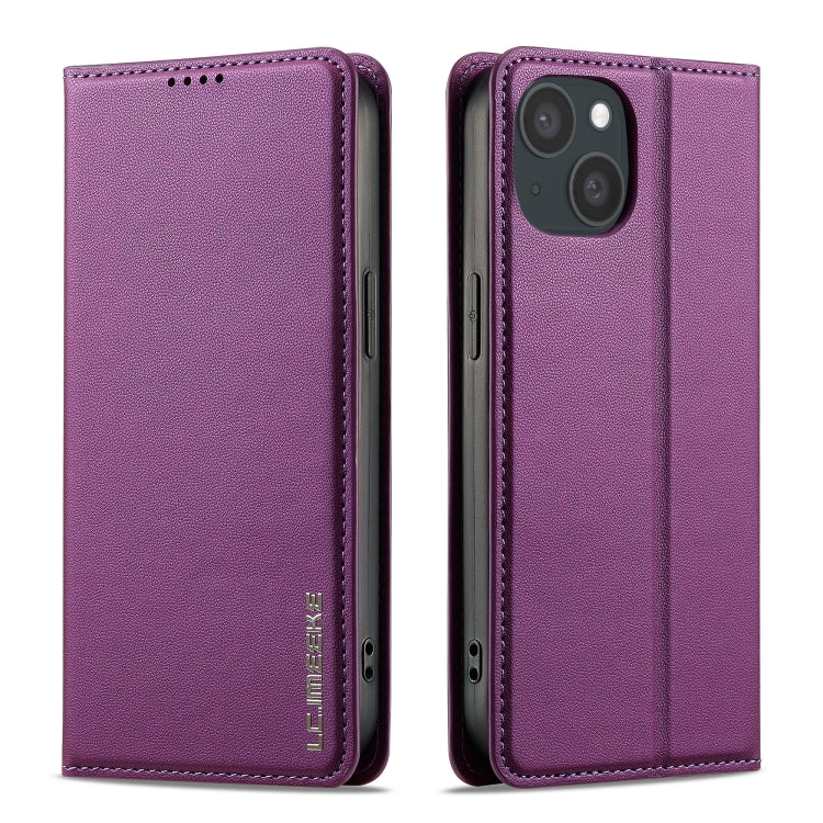 For iPhone 15 LC.IMEEKE L1 Series Frosted Fine Texture PU Phone Case(Purple) by LC.IMEEKE