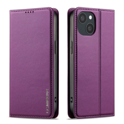 For iPhone 15 LC.IMEEKE L1 Series Frosted Fine Texture PU Phone Case(Purple) by LC.IMEEKE