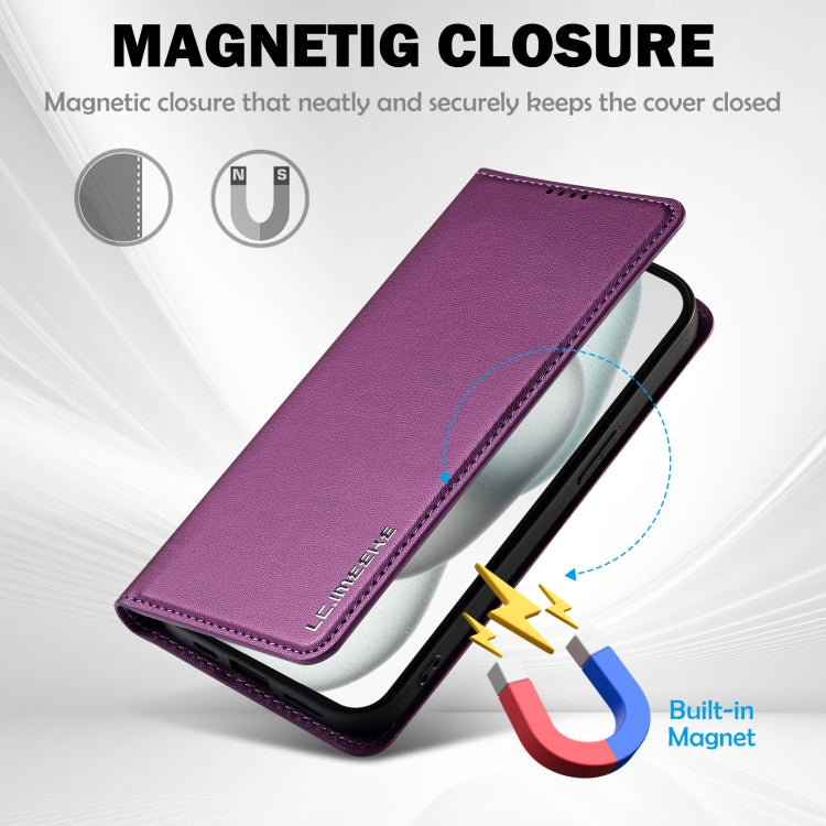 For iPhone 15 LC.IMEEKE L1 Series Frosted Fine Texture PU Phone Case(Purple) by LC.IMEEKE