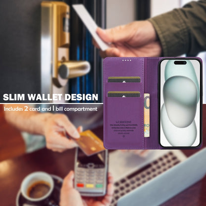 For iPhone 15 LC.IMEEKE L1 Series Frosted Fine Texture PU Phone Case(Purple) by LC.IMEEKE
