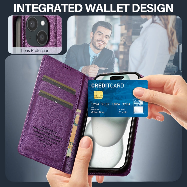 For iPhone 15 LC.IMEEKE L1 Series Frosted Fine Texture PU Phone Case(Purple) by LC.IMEEKE