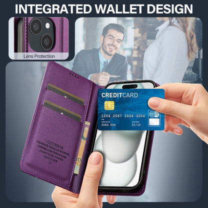 For iPhone 15 LC.IMEEKE L1 Series Frosted Fine Texture PU Phone Case(Purple) by LC.IMEEKE