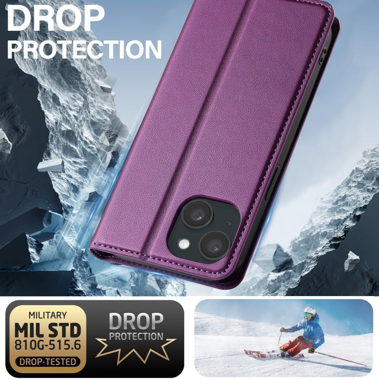 For iPhone 15 LC.IMEEKE L1 Series Frosted Fine Texture PU Phone Case(Purple) by LC.IMEEKE