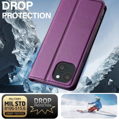 For iPhone 15 LC.IMEEKE L1 Series Frosted Fine Texture PU Phone Case(Purple) by LC.IMEEKE