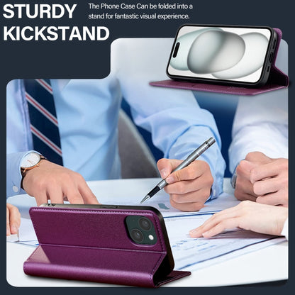 For iPhone 15 LC.IMEEKE L1 Series Frosted Fine Texture PU Phone Case(Purple) by LC.IMEEKE