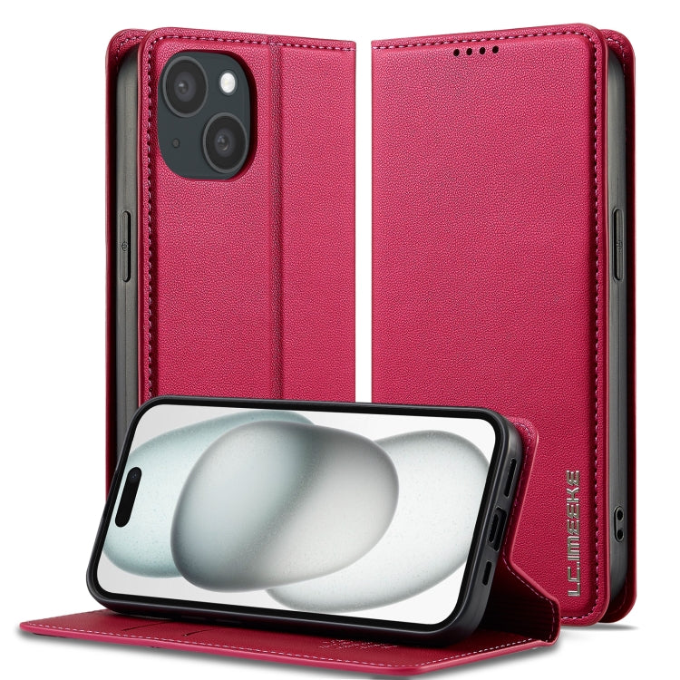 For iPhone 15 LC.IMEEKE L1 Series Frosted Fine Texture PU Phone Case(Red) by LC.IMEEKE