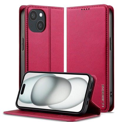 For iPhone 15 LC.IMEEKE L1 Series Frosted Fine Texture PU Phone Case(Red) by LC.IMEEKE