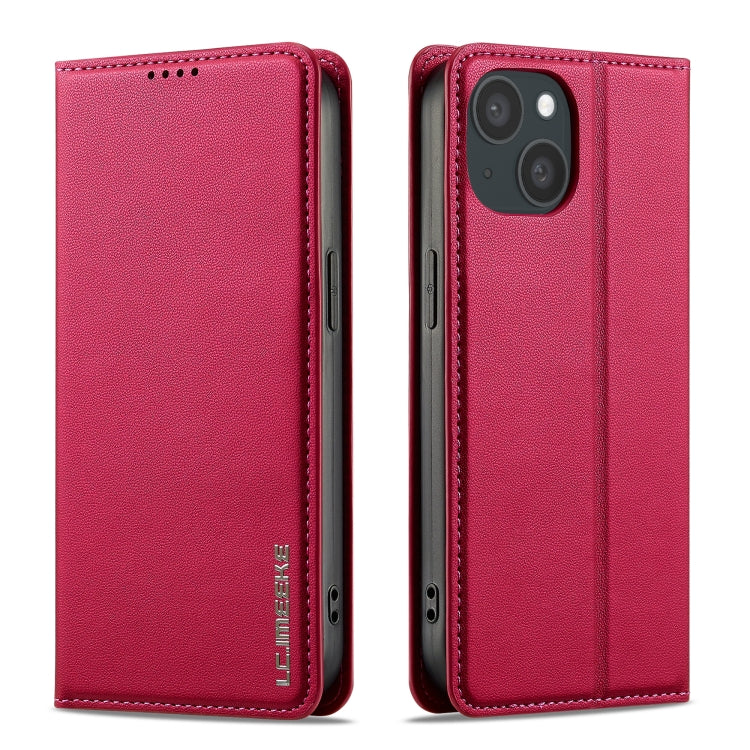 For iPhone 15 LC.IMEEKE L1 Series Frosted Fine Texture PU Phone Case(Red) by LC.IMEEKE