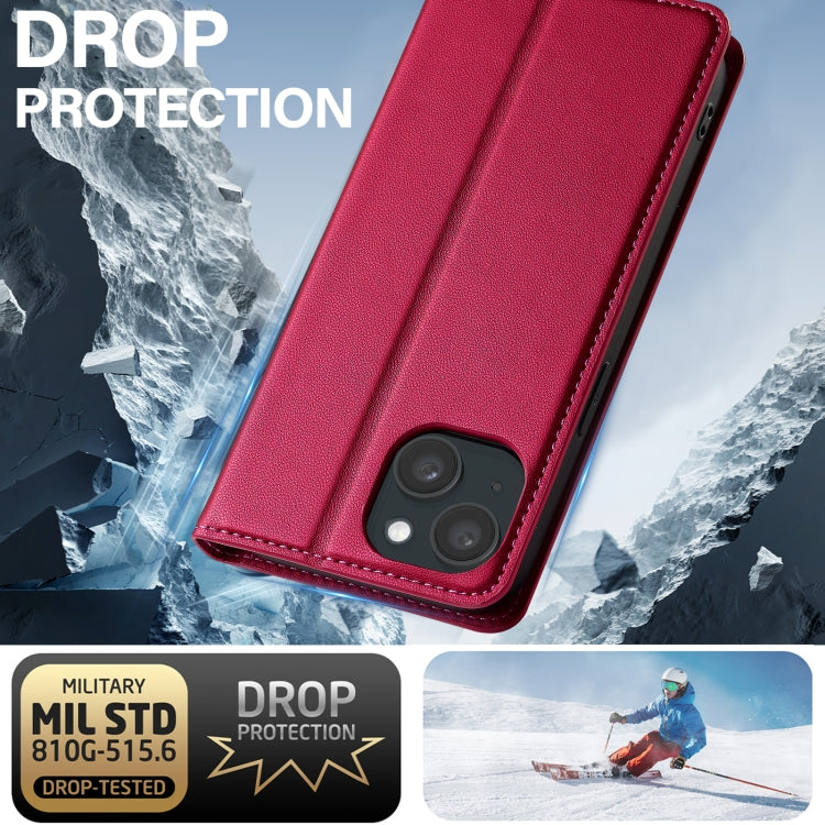 For iPhone 15 LC.IMEEKE L1 Series Frosted Fine Texture PU Phone Case(Red) by LC.IMEEKE