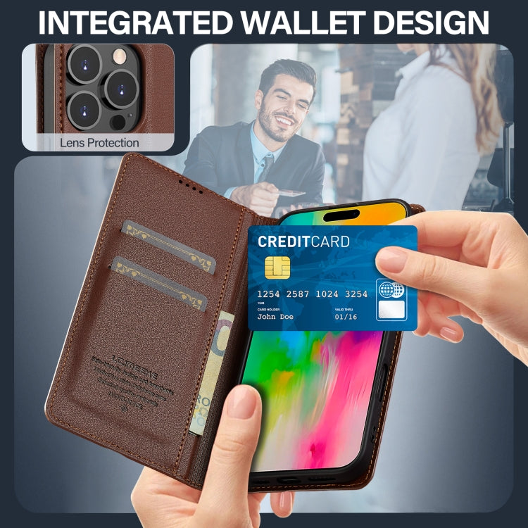 For iPhone 16 Pro Max LC.IMEEKE L1 Series Frosted Fine Texture PU Phone Case(Brown) by LC.IMEEKE