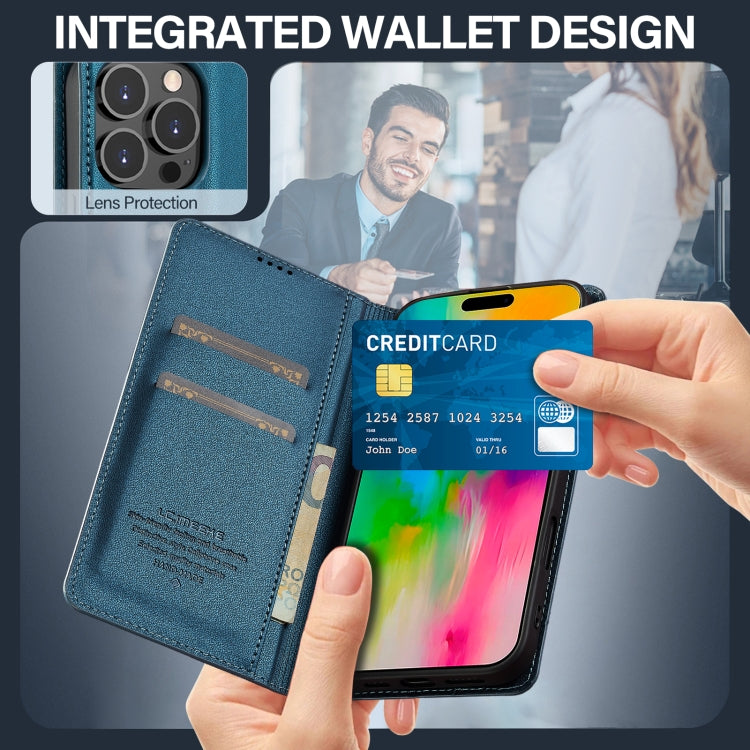 For iPhone 16 Pro Max LC.IMEEKE L1 Series Frosted Fine Texture PU Phone Case(Blue) by LC.IMEEKE