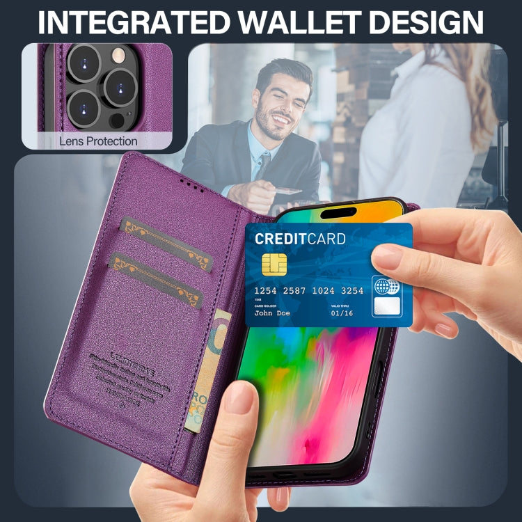 For iPhone 16 Pro Max LC.IMEEKE L1 Series Frosted Fine Texture PU Phone Case(Purple) by LC.IMEEKE