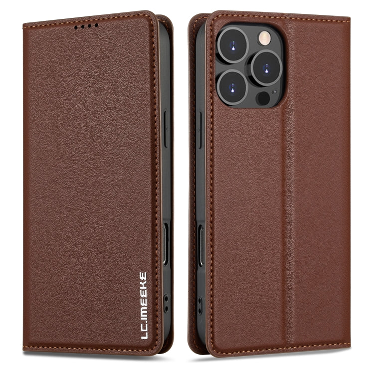 For iPhone 16 Pro LC.IMEEKE L1 Series Frosted Fine Texture PU Phone Case(Brown) by LC.IMEEKE