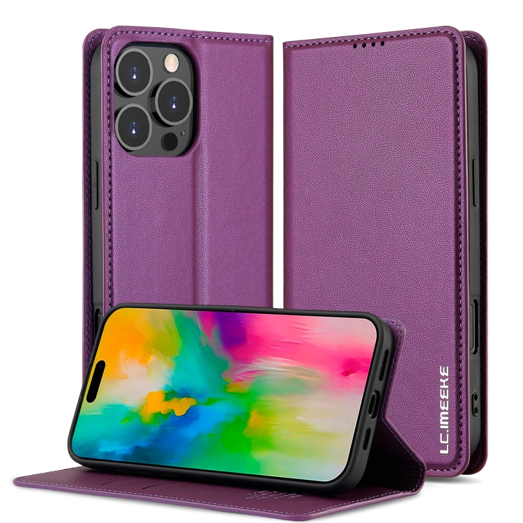 For iPhone 16 Pro LC.IMEEKE L1 Series Frosted Fine Texture PU Phone Case(Purple) by LC.IMEEKE