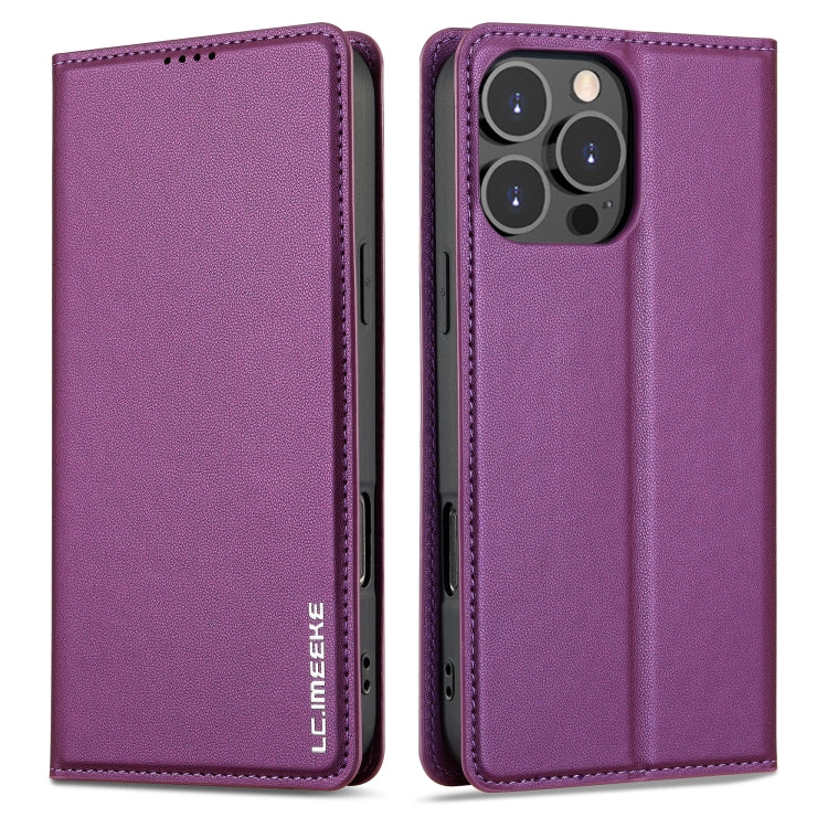 For iPhone 16 Pro LC.IMEEKE L1 Series Frosted Fine Texture PU Phone Case(Purple) by LC.IMEEKE