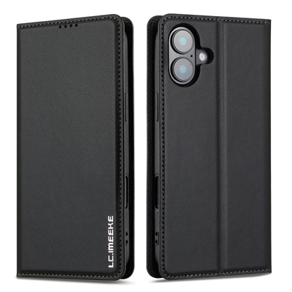 For iPhone 16 Plus LC.IMEEKE L1 Series Frosted Fine Texture PU Phone Case(Black) by LC.IMEEKE