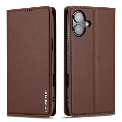 For iPhone 16 Plus LC.IMEEKE L1 Series Frosted Fine Texture PU Phone Case(Brown) by LC.IMEEKE