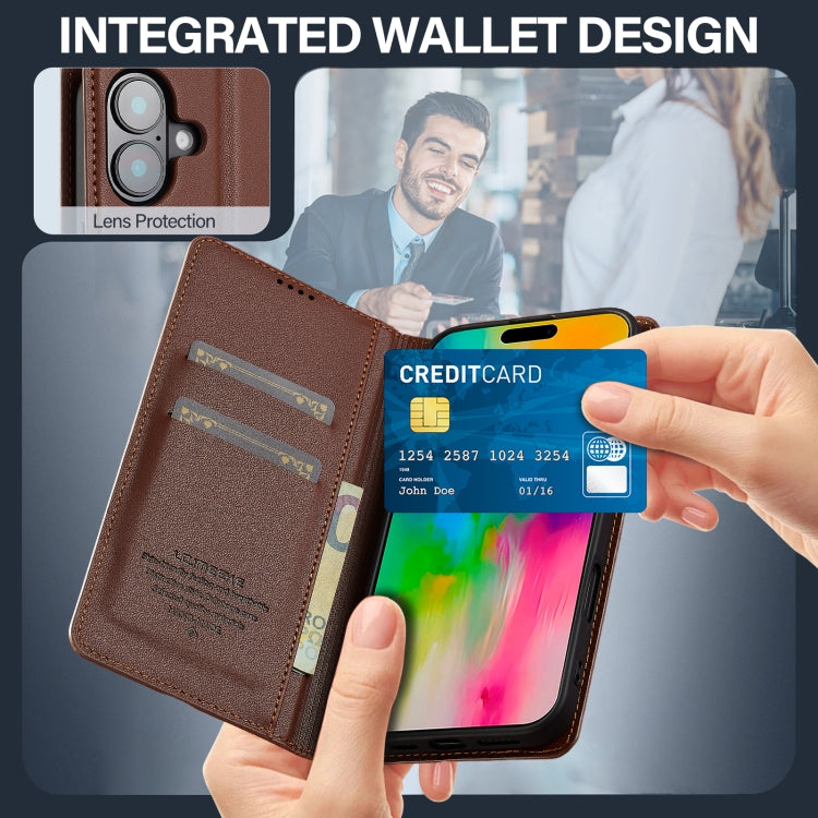 For iPhone 16 Plus LC.IMEEKE L1 Series Frosted Fine Texture PU Phone Case(Brown) by LC.IMEEKE