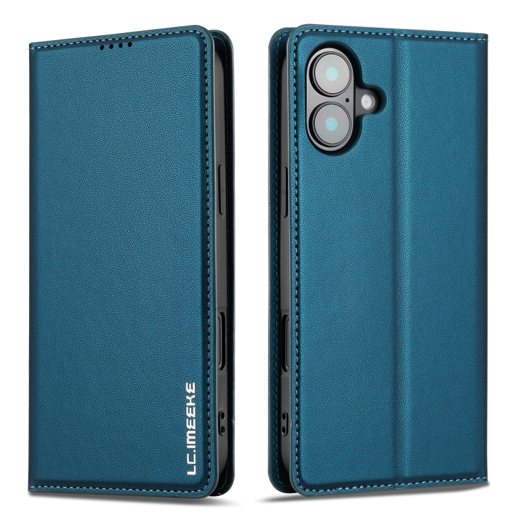 For iPhone 16 Plus LC.IMEEKE L1 Series Frosted Fine Texture PU Phone Case(Blue) by LC.IMEEKE