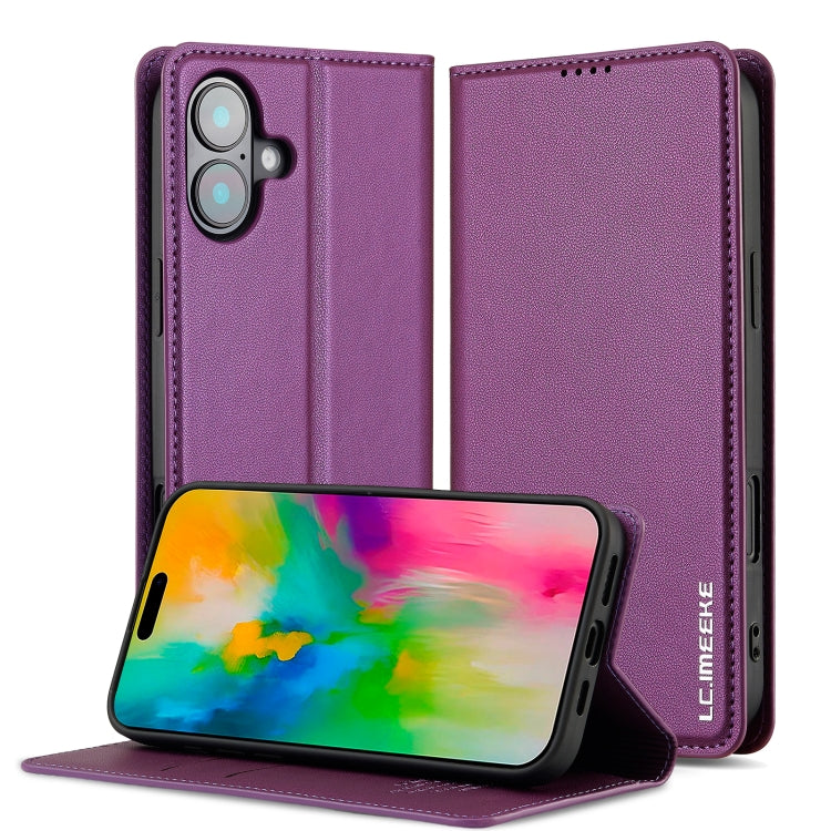 For iPhone 16 Plus LC.IMEEKE L1 Series Frosted Fine Texture PU Phone Case(Purple) by LC.IMEEKE