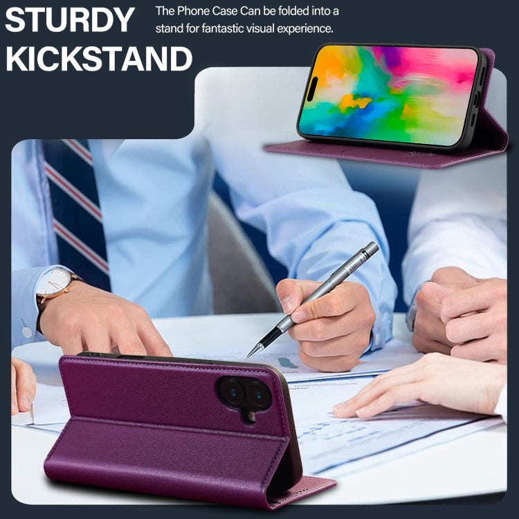 For iPhone 16 Plus LC.IMEEKE L1 Series Frosted Fine Texture PU Phone Case(Purple) by LC.IMEEKE